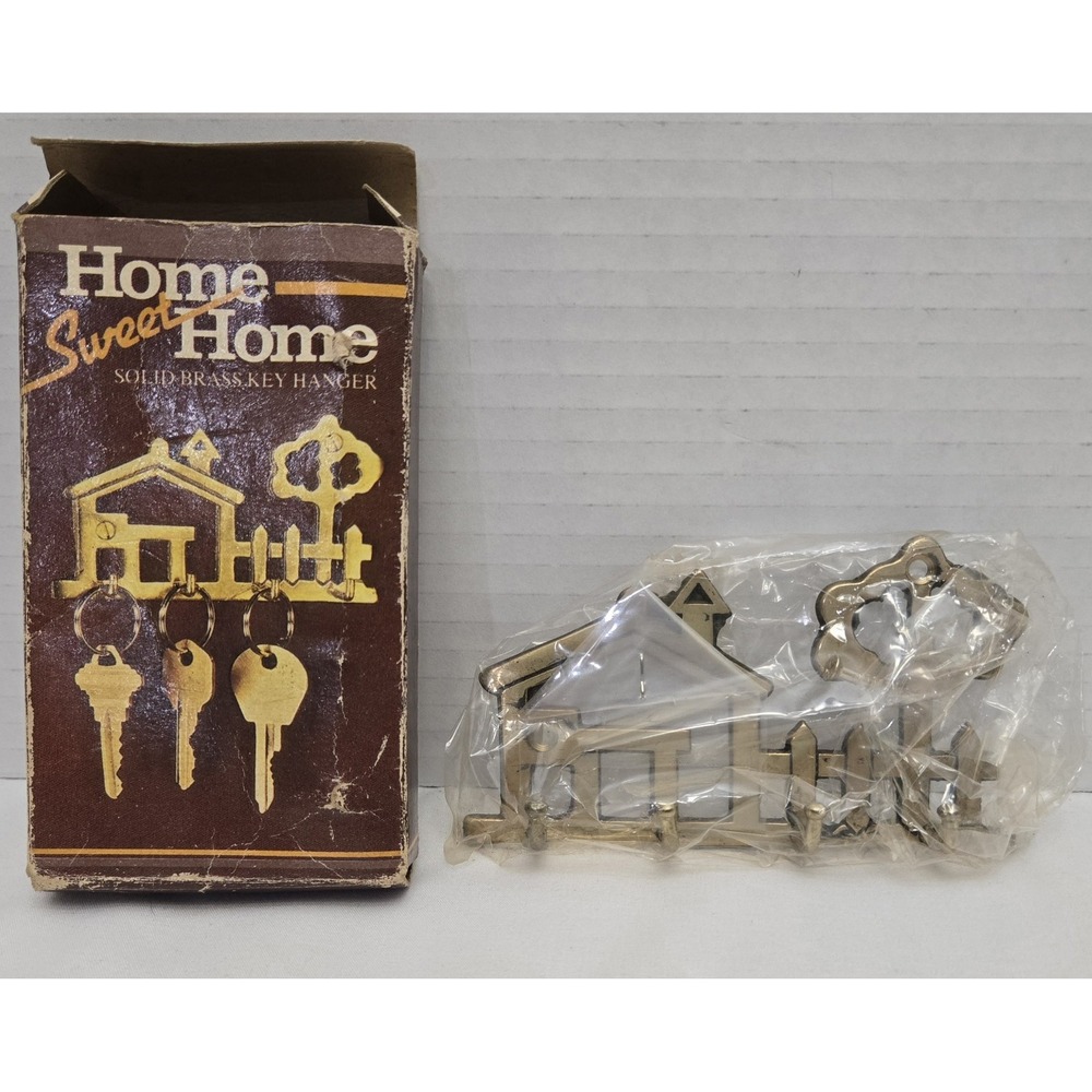 NOS Vintage Home Sweet Home Solid Brass Key Hanger - 1970s - Open Box